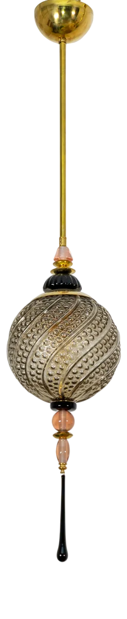 Blown Murano Glass and Brass Pendant Lamp, 2000