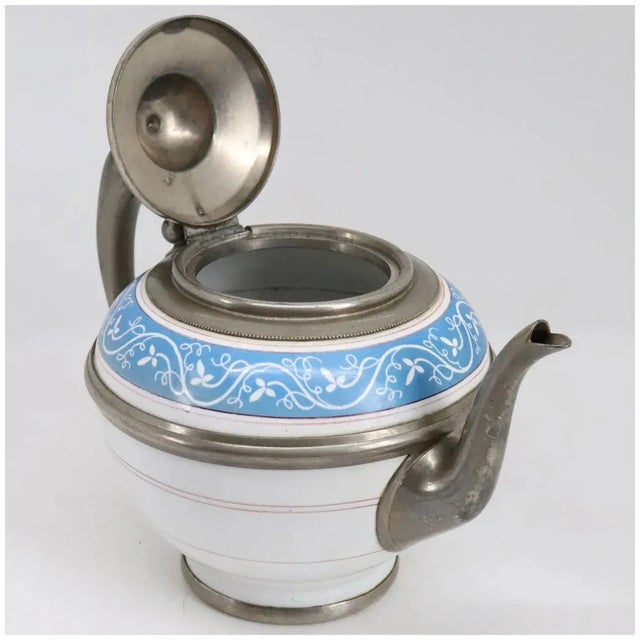 Metal American Manning, Bowman & Co. Pewter And Enamel Graniteware Tea Pot For Sale - Image 7 of 8