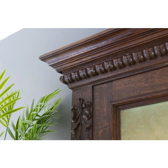 Antique Carved Oak Framed Mirror with Painting, 1920s For Sale - Image 18 of 18