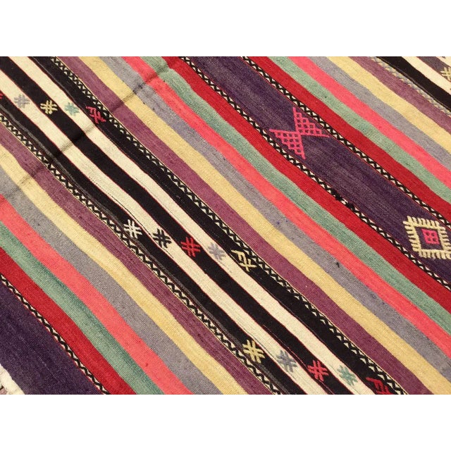 Textile Vintage Striped Turkish Kilim Rug - 71" X 117" For Sale - Image 7 of 11