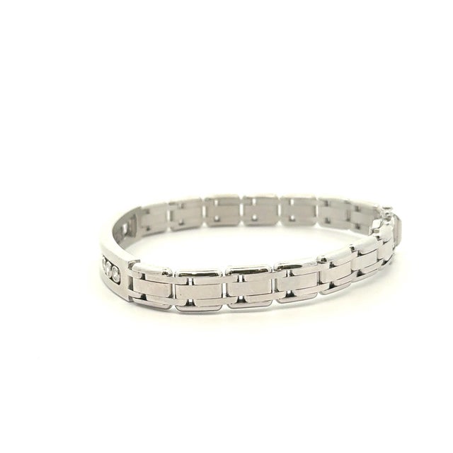14k White Gold Diamond Slide-Bezel Link Italian Men's Bracelet For Sale - Image 4 of 9