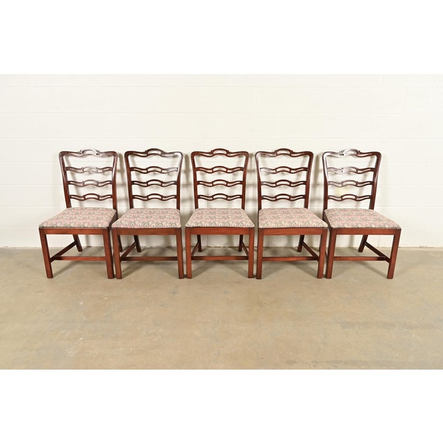 English Baker Furniture Style Georgian Carved Mahogany Dining Chairs, Set of Five For Sale - Image 3 of 12