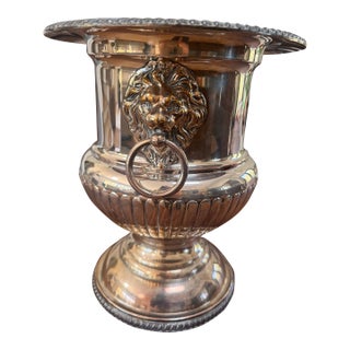 Vintage Silver Plated, Champagne, or Ice Bucket With Lionhead For Sale