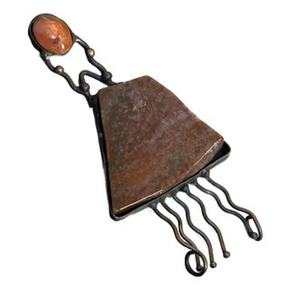 Oversized Brutalist Copper/Natural Stone Pendant For Sale
