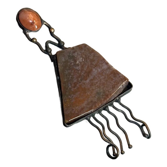 Oversized Brutalist Copper/Natural Stone Pendant For Sale