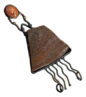 Oversized Brutalist Copper/Natural Stone Pendant