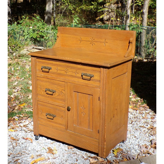 Antique Oak Chest Commode Washstand Dry Sink Country Farmhouse Cabinet For Sale - Image 12 of 18