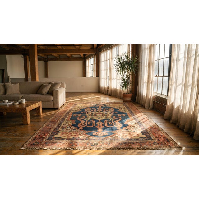 1870s Blue Navy Medallion Tribal Antique n.w. Persian Bakshaiesh Rug 9' X 12' Handknotted Wool Carpet For Sale - Image 16 of 18