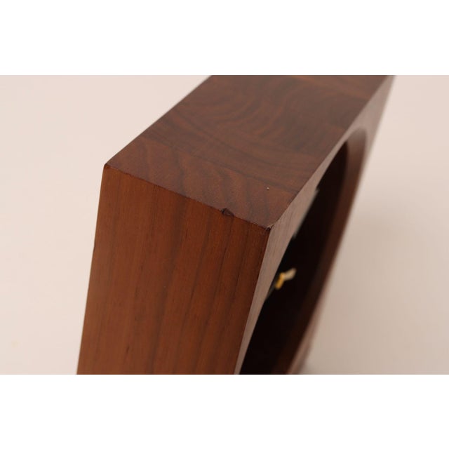 Vintage American Modernist Staved Walnut Square Wall Clock With Date Window For Sale - Image 12 of 13