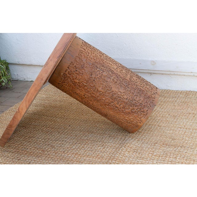 60" Dm Round Burma Teak Carved Pedestal Table For Sale - Image 11 of 12