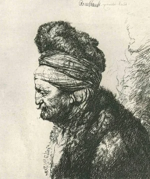 After Rembrandt, Man with Turban, Etching, 19th Century