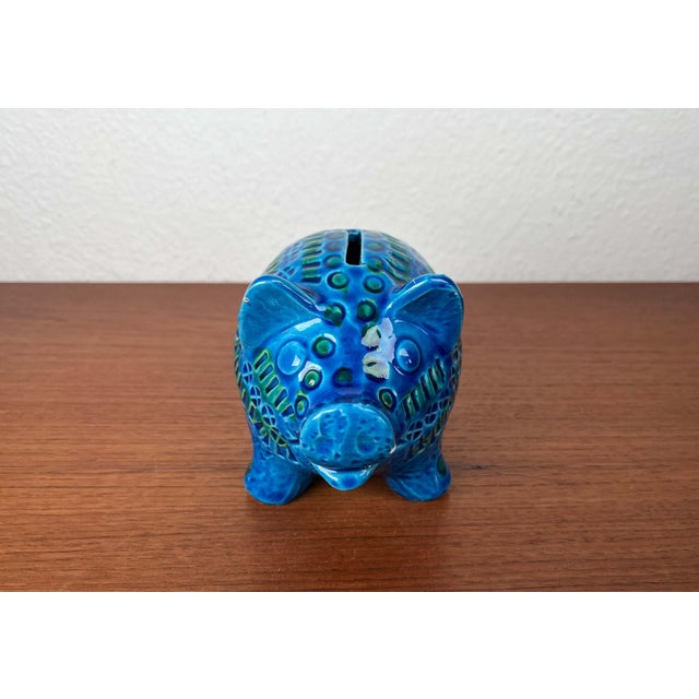 Mid-Century Modern Italian Rimini Blu Pottery Piggy Penny Bank Figurine by Aldo Londi for Bitossi, 1960s For Sale - Image 11 of 18