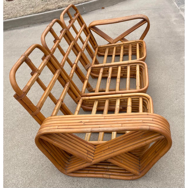 Brown Paul Frankl Style Rattan & Bamboo Six Strand Pretzel Arm Sofa For Sale - Image 8 of 12