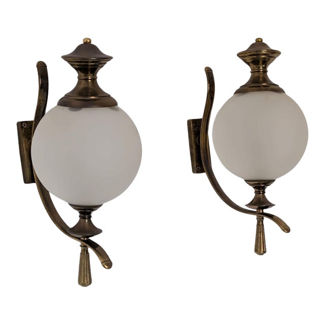 1960s Italian Murano Glass Sconces Wall Lights in Glass Brass For Sale