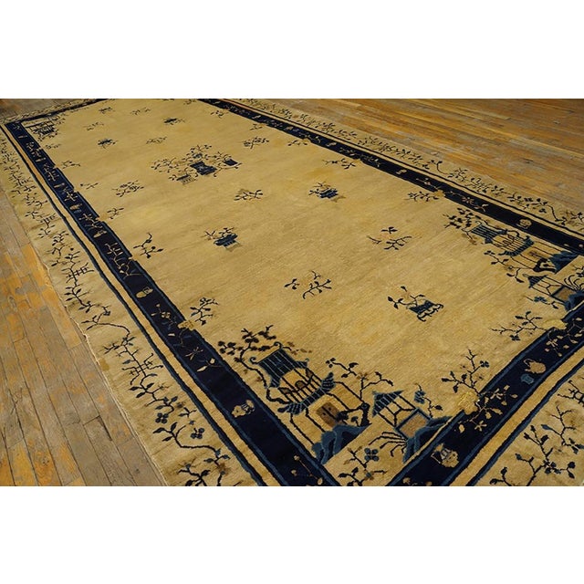 Interesting Tan Beige and Blue Color With Chinoiserie Design Antique Chinese Peking Rug For Sale - Image 4 of 7