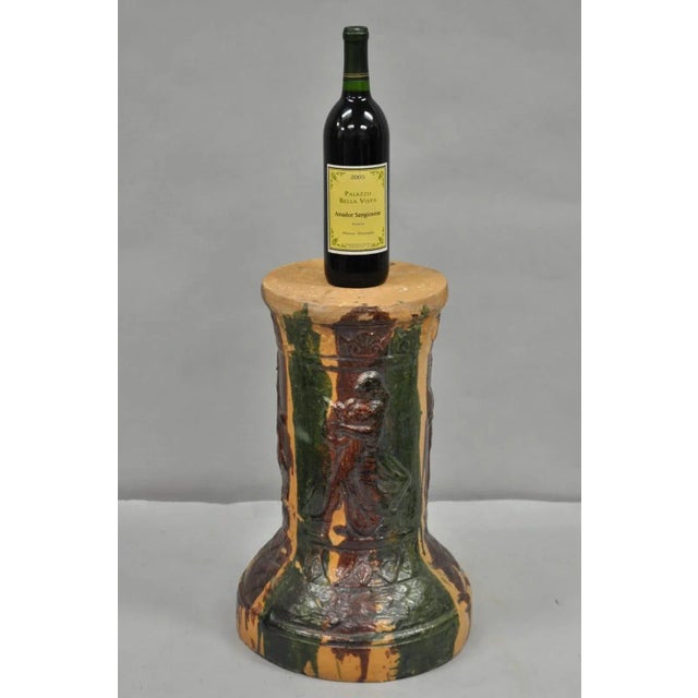 Antique French Neoclassical Majolica Style Terracotta Red & Green Drip Glaze Plant Stand Pedestal. Circa Late 19th...