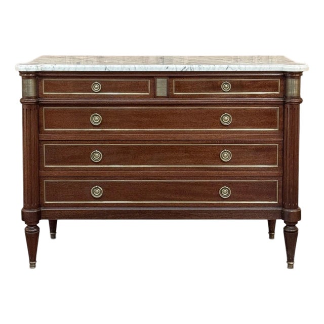 French Louis XVI Mahogany Commode With Carrara Marble Top For Sale