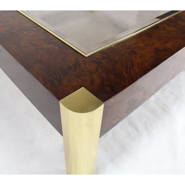 Burl Wood Brass Glass Top Square Coffee Table For Sale - Image 4 of 8