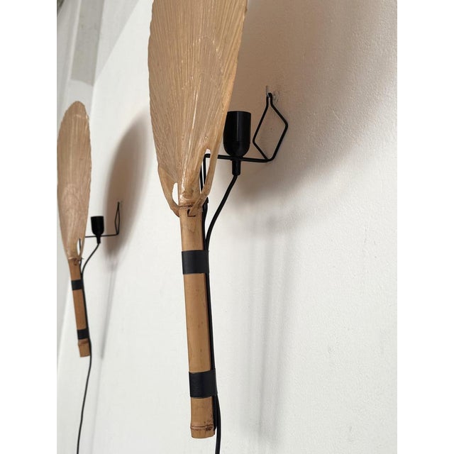 Large Organic Uchiwa Wall Sconces by Ingo Maurer for M Design, Germany, 1973, Set of 2 For Sale - Image 9 of 18