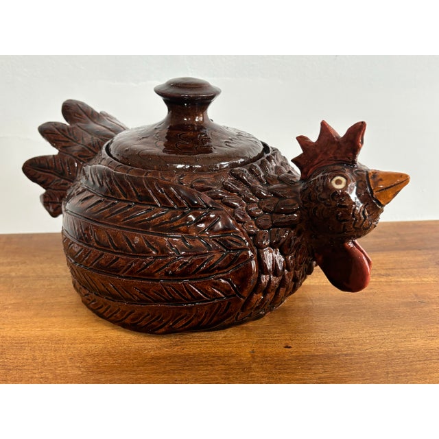 Late 20th Century Folk Art Pottery Chicken Canister With Lid For Sale - Image 4 of 11