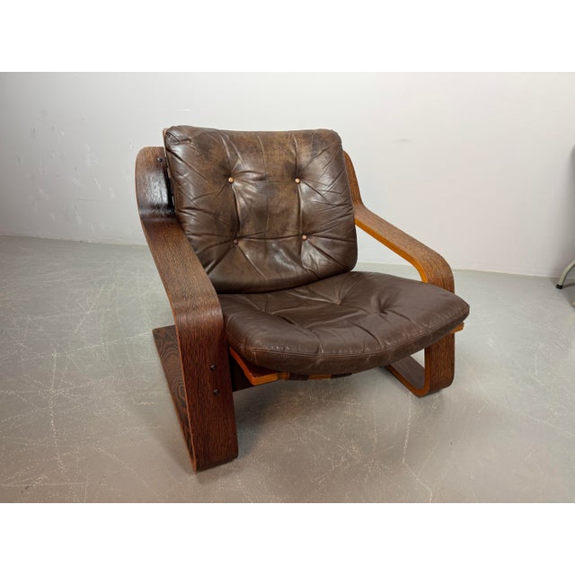 Wood Mid-Century Leather Lounge Chair on Plywood Frame, the Netherlands 1970s For Sale - Image 7 of 10