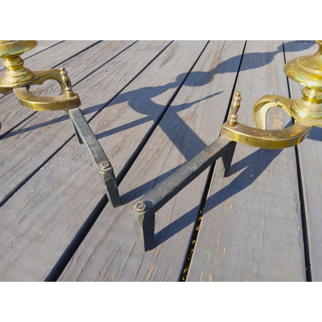 Vintage Ornate Cast Brass Fireplace Andirons 1950s For Sale - Image 17 of 18