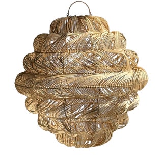 Rattan Spherical Shape Pendant Light, 1980s For Sale