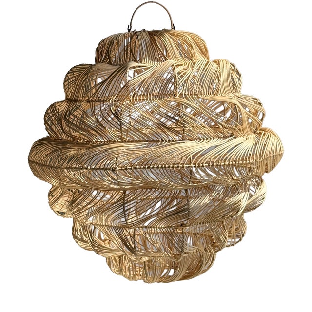 Rattan Spherical Shape Pendant Light, 1980s For Sale