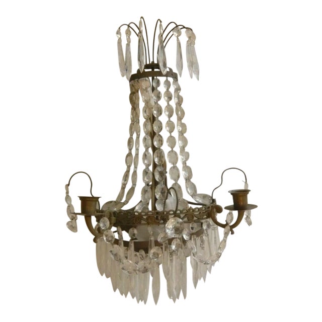 EArly 19thc Gustavian Bronze Cascading Crystal Wall Sconce For Sale