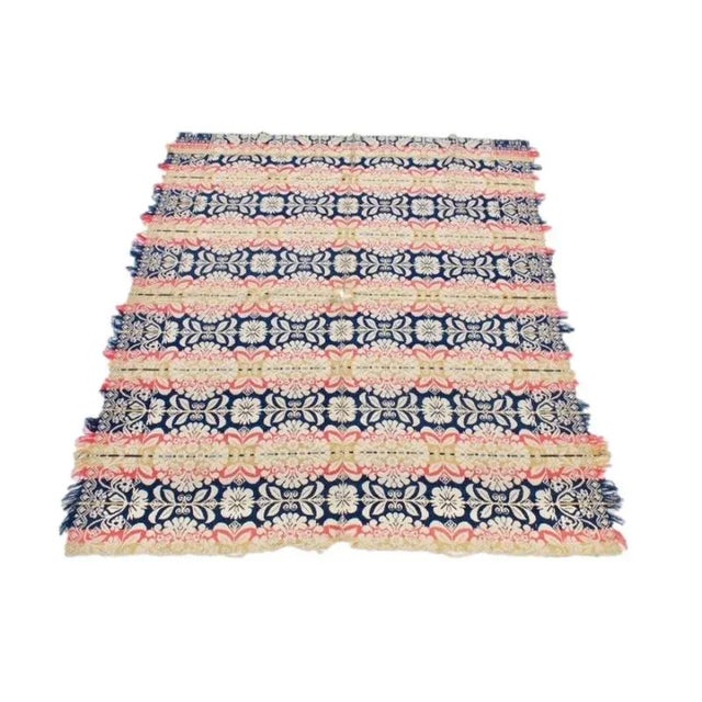 American Mid 19th Century Floral Medallion Jacquard Signed Coverlet For Sale - Image 3 of 12