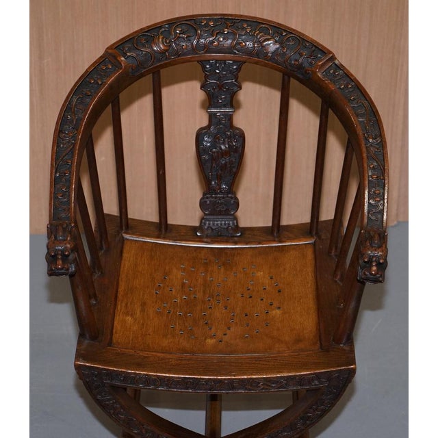 Set of Anglo Chinese Hand Carved Savonarola Armchairs, 1900s For Sale - Image 4 of 18