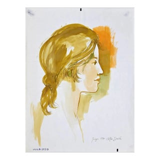 Leo Guida, Female Profile, Original Ink and Watercolor, 1970 For Sale