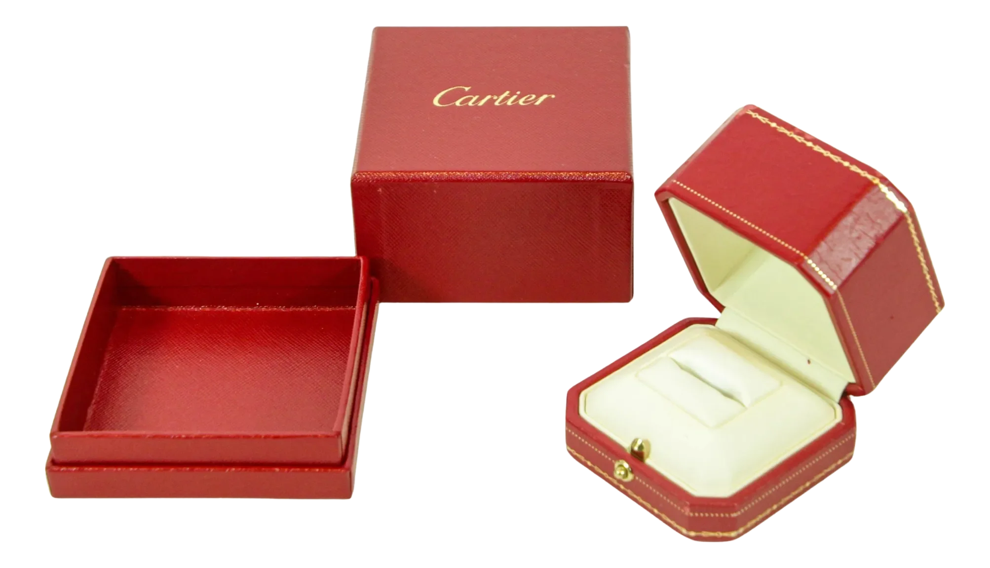 Cartier Jewelry Ring Box in Red Leather Gilt Embossed | Chairish
