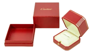 Cartier Jewelry Ring Box in Red Leather Gilt Embossed