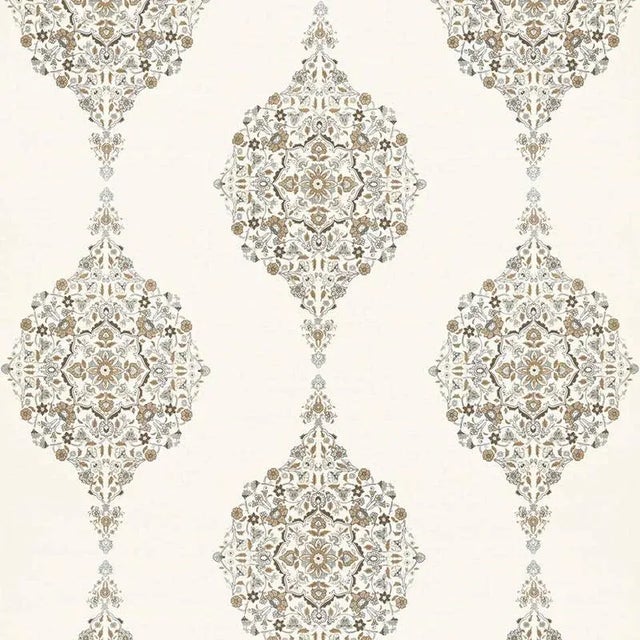 Schumacher Mehndi Linen Print Fabric in Flax For Sale