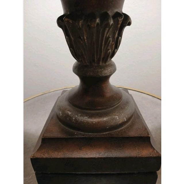 1940s Edwardian Carved Urn Lamp Brown Bronzed Renaissance Avant-Garde W Shade For Sale In San Diego - Image 6 of 14