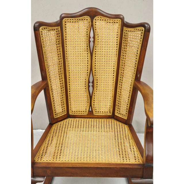 Victorian Antique Victorian Walnut and Cane Carved Rocker Rocking Chair W/ Queen Anne Legs For Sale - Image 3 of 10