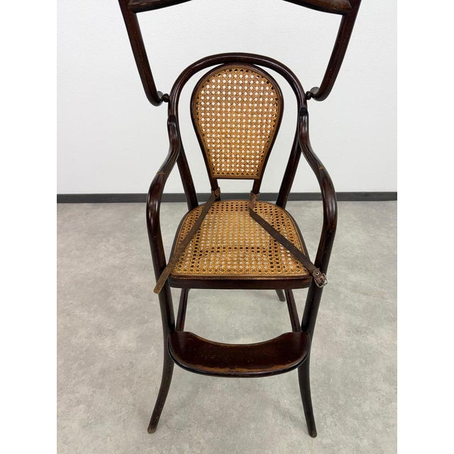 Antique Bentwood Childrens High Chair with Folding Tray and Caned Seat, 1890s For Sale - Image 4 of 11