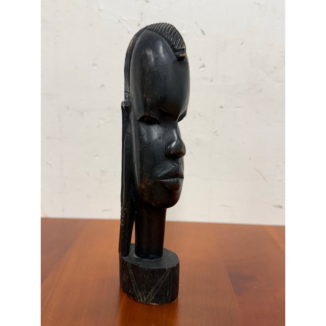 African African Hand Carved Wood Head Sculpture For Sale - Image 3 of 12
