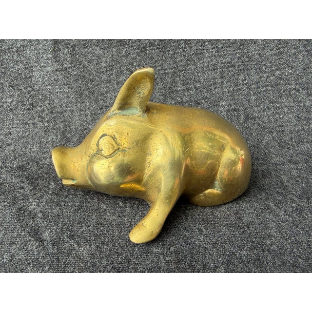 Brass Vintage Solid Brass Lounging Pig Figure For Sale - Image 8 of 15