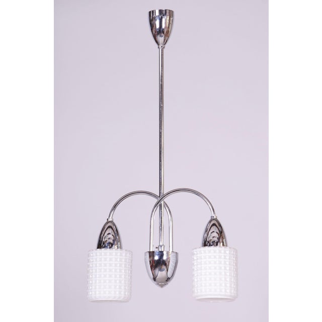 Mid-Century Chandelier in Chrome, Steel and Opaline Glass, Czech, 1960s For Sale - Image 12 of 12
