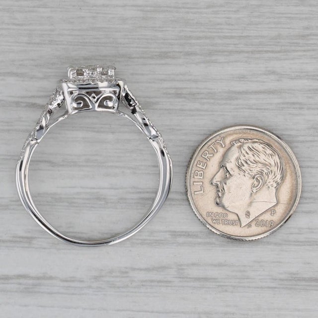 Silver 0.57ctw Round Diamond Halo Engagement Ring 14k White Gold Size 10 For Sale - Image 8 of 9