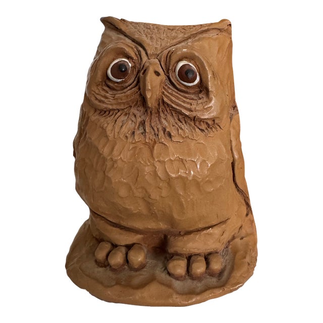 David Grossman Pair Owl Bookends 1978 Vintage Sculptural Resin For Sale