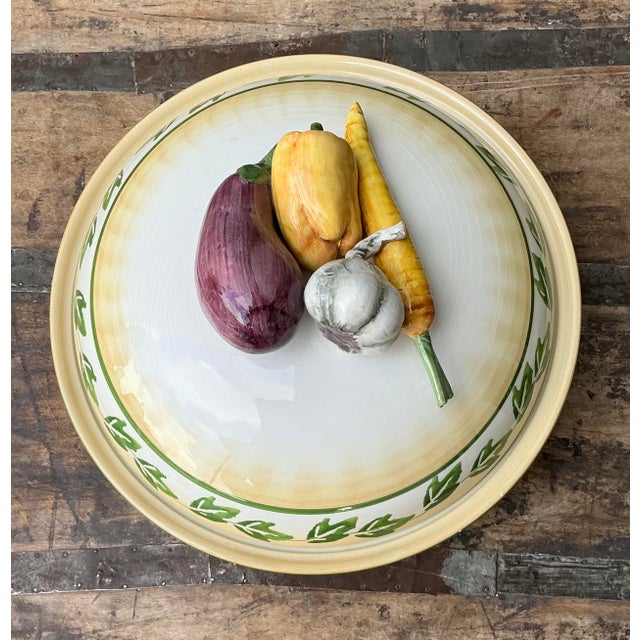 Traditional Vintage Italian Glazed Ceramic Vegetable Lidded Bowl For Sale - Image 3 of 12