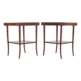 Pair of Regency Style Mahogany Leather Top Drink Side Tables For Sale