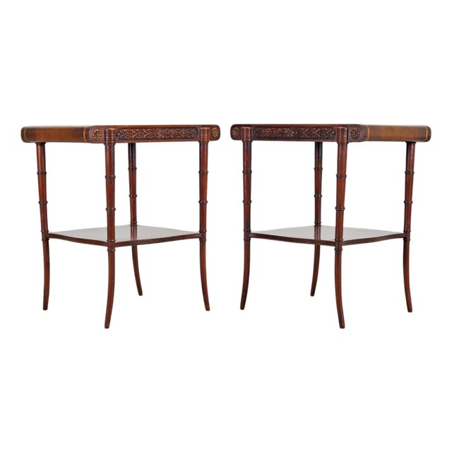 Pair of Regency Style Mahogany Leather Top Drink Side Tables For Sale