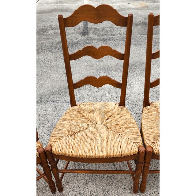 Vintage Ladder Back Rush Seat Dining Chairs Set of 4 For Sale - Image 4 of 12