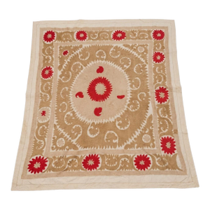 Vintage Embroidered Neutral Tan Suzani From Asian