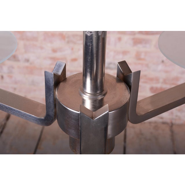 Metal Bauhaus Chandelier in Nickel-Plated Steel and Opaline Glass, Czech, 1930s For Sale - Image 7 of 13