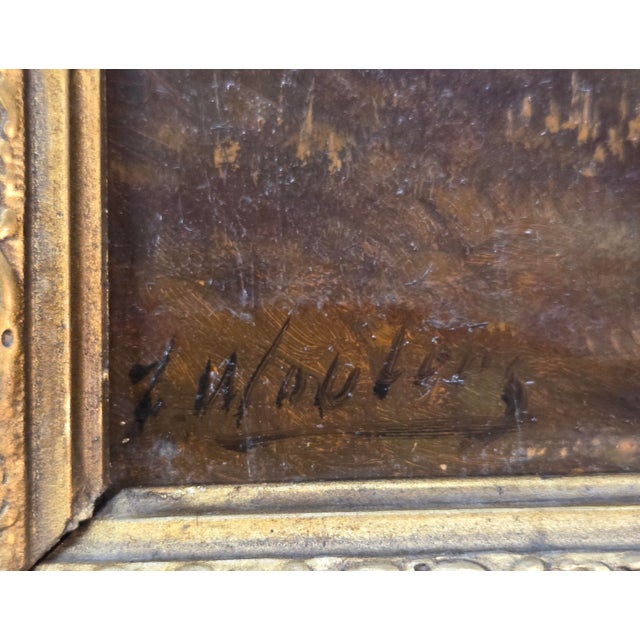 Antique Dutch 19th C. Sunrise Over Water Landscape, Original Frame, Signed J. Wouters (?) For Sale - Image 17 of 18
